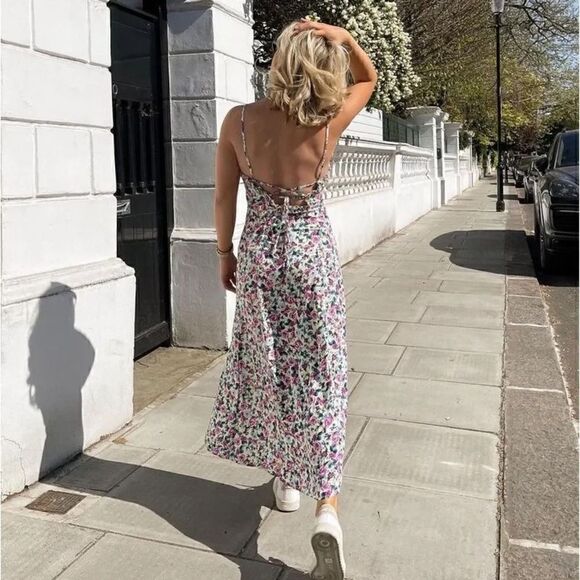 ZARA FLORAL PRINTED MIDI DRESS - Picture 2 of 13